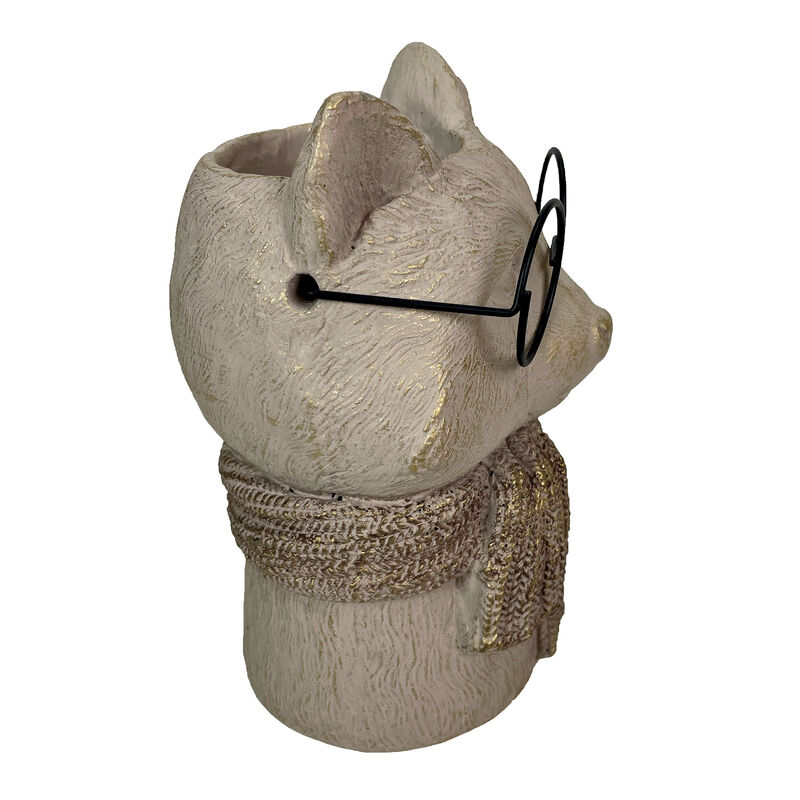 Bespectacled Fox Cement Vase 8.25in &ndash; Cute Fox Planter, Animal Flower Pot, Gift image number 4