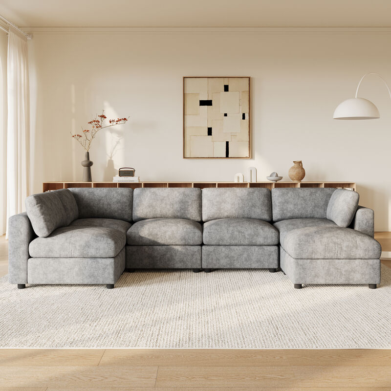 Merax Chenille 6-Piece Modular Sectional Sofa with Movable Ottoman image number 2
