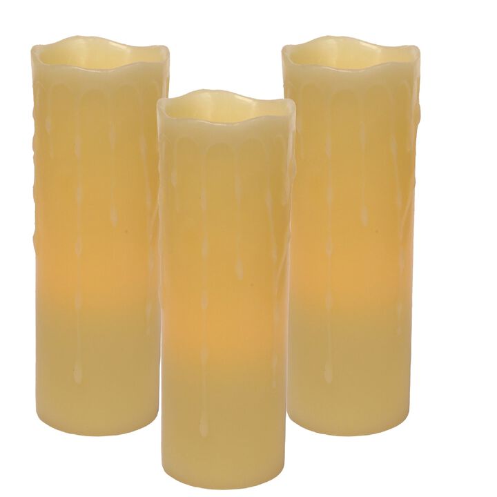 LED Wax Dripping Pillar Candle (Set of 3) for Timed, Ambient Lighting and Decor