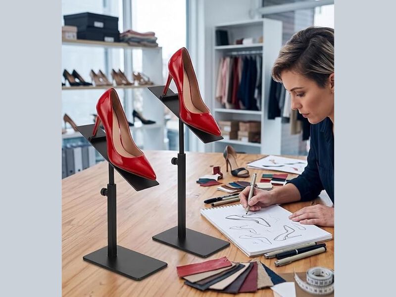 Metal Shoe Display Stand Adjustable Shelves Black 2 Pack Heel image number 1