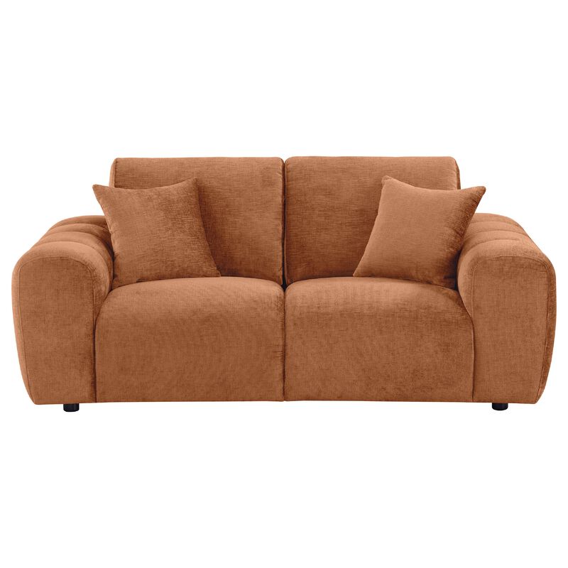 Becy Loveseat, 2 Pillows, Burnt Orange Chenille, 78 Inch Chunky Arms image number 0