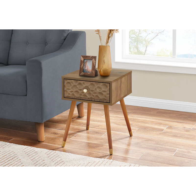 Monarch Specialties I 2837 Accent Table, Side, End, Nightstand, Lamp, Storage Drawer, Living Room, Bedroom, Wood Legs, Laminate, Walnut, Mid Century