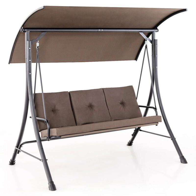 Mondawe 3-Seat Outdoor Porch Swing with Adjustable Canopy and Padded Cushions