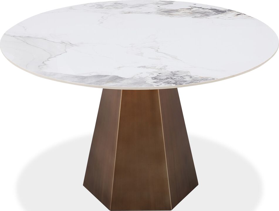 Carmel Stone Top Round Dining Table in Chanelle and Bronze