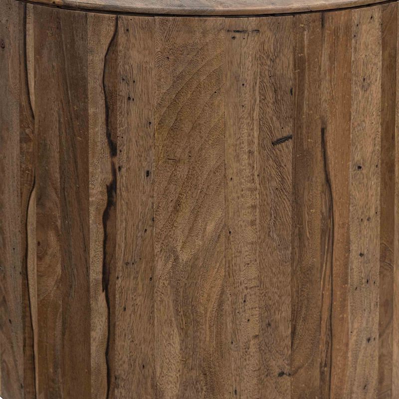 Eray Side End Table, 26 Inch Round Drum Top, Brown Solid Mango Wood image number 4
