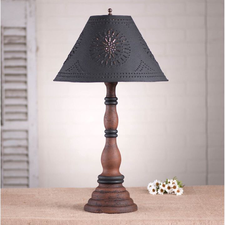 Irvin's Country Tinware Davenport Lamp In Hartford Black With Red With Shade