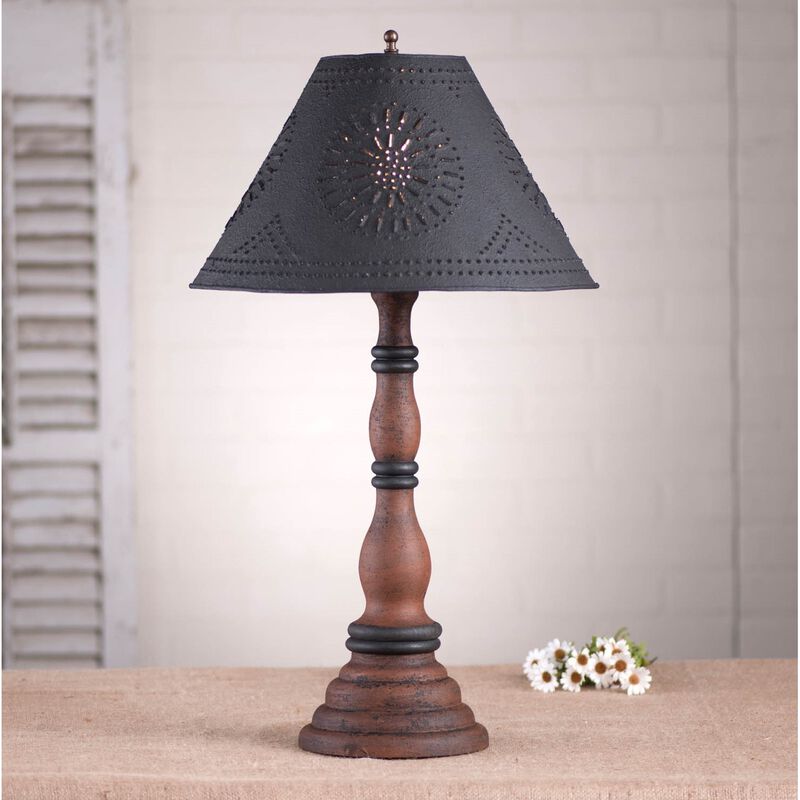 Irvin's Country Tinware Davenport Lamp In Hartford Black With Red With Shade image number 1