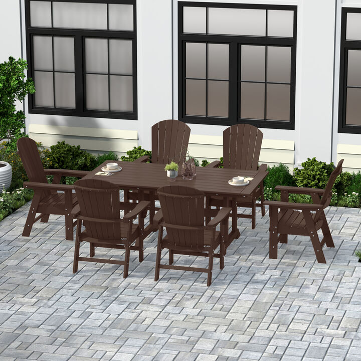 WestinTrends 7 Piece Outdoor Patio Dining Table and Adirondack Armchair Set