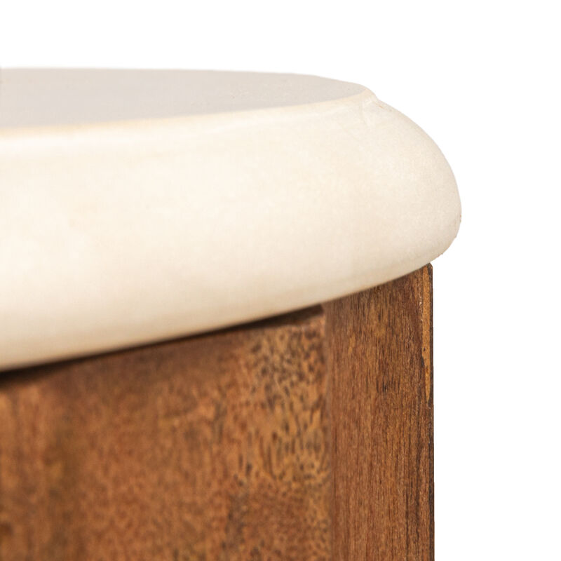 Round Mango Wood Fluted Side Table with Marble Top image number 3