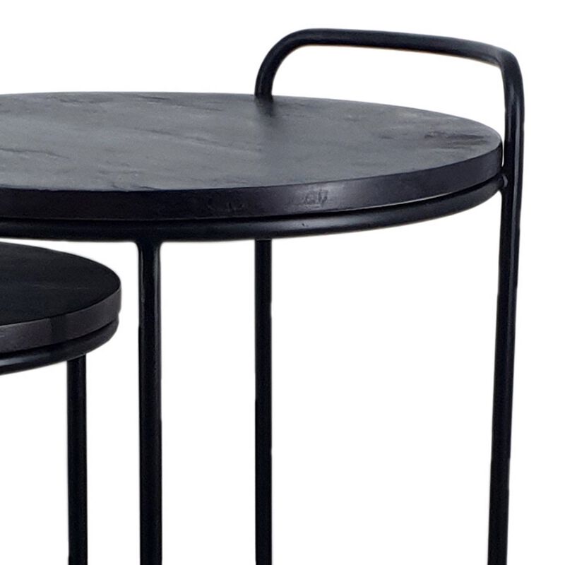 18, 22 Inch Round Nesting End Tables Set of 2, Mango Wood, Set of 2, Black