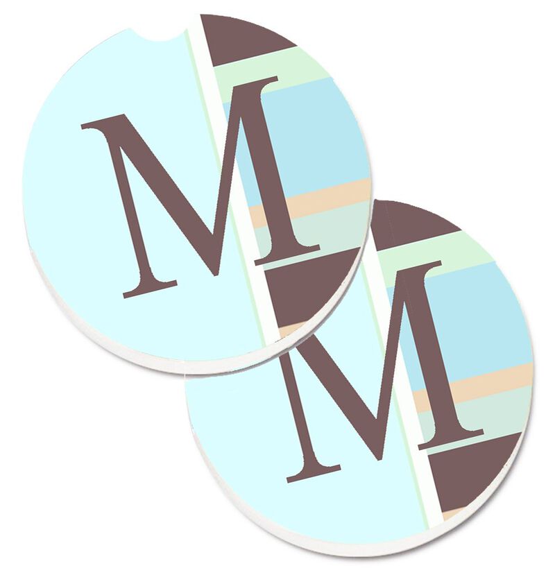 Caroline's Treasures Letter M Initial Monogram - Blue Stripes Set of 2 Cup Holder Car Coasters CJ1003-MCARC, 2.56, Multicolor