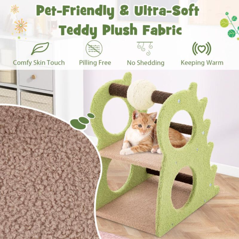 Hivvago 2-Tier Modern Cat Tree for Indoor Cats with Rotatable Sisal Scratching Ball
