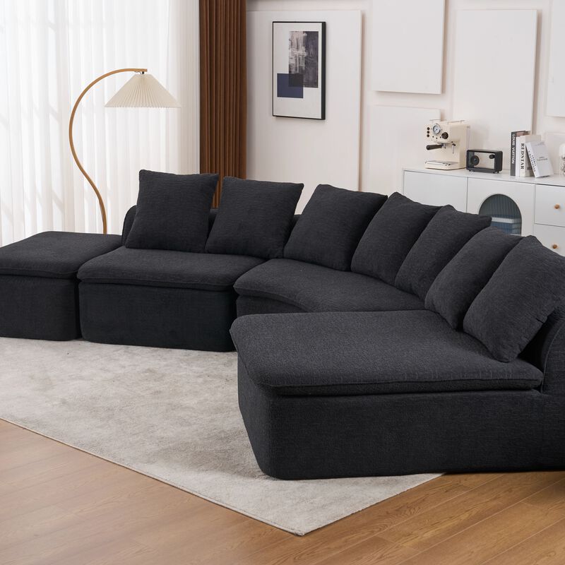 Whisen 133" U-Shaped Modular Sectional Sofa, Chenille Foam with Removable Chaise, No Assembly Required for Living Room image number 5