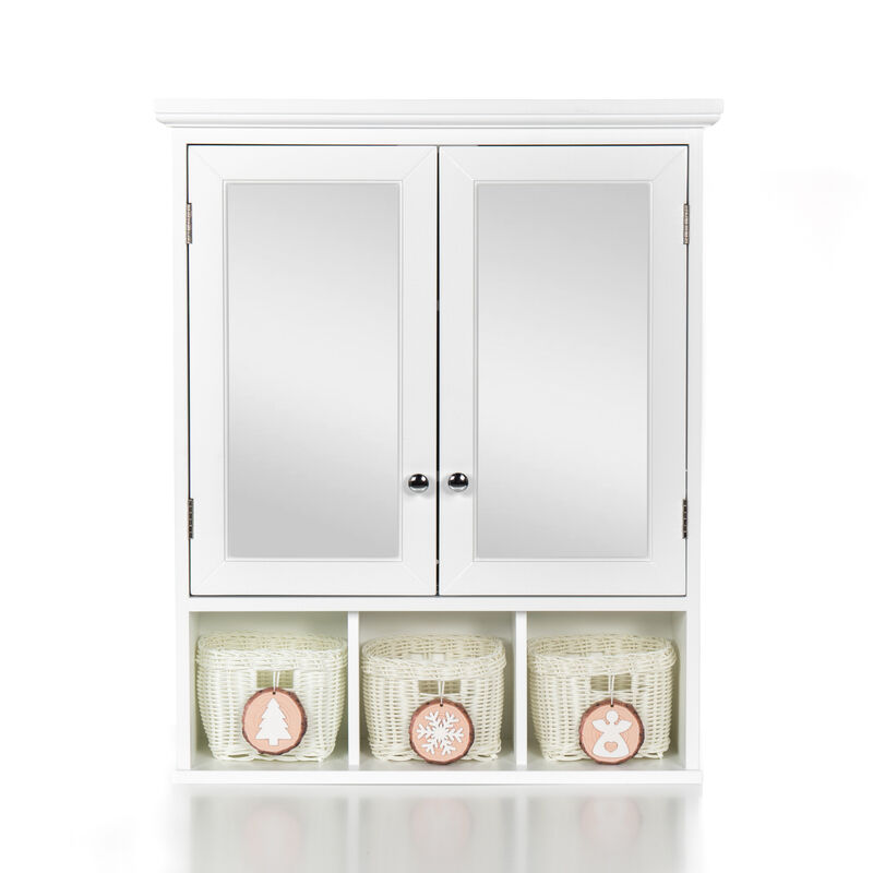 Streamdale White Wood Wall Cabinet with Mirrored Doors & Storage Baskets image number 4