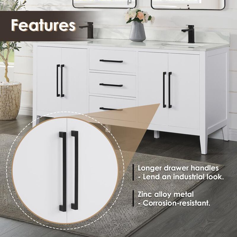 Altair Double Bathroom Cabinet Vanity Base in White without Top and Sink, no Mirror