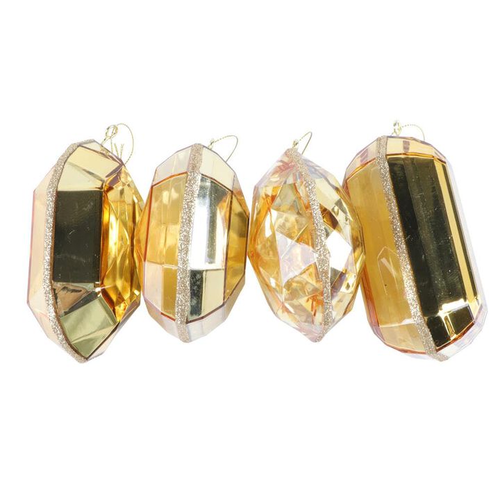 Vickerman 4-5" Gold Jewel Glitter Ornament Assorted, Includes 4 Pieces per Bag