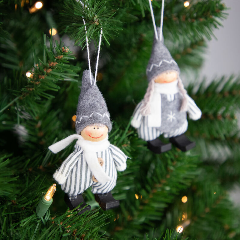 Set of 2 Gray and White Striped Plush Twin Gnomes Christmas Ornaments 5.5" image number 2