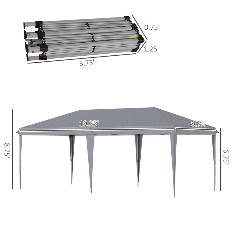 Outsunny 10' x 20' Pop Up Canopy Tent, Heavy Duty Tents for Parties, Outdoor Instant Gazebo Sun Shade Shelter with Carry Bag, for Catering, Events, Wedding, Backyard BBQ, Gray