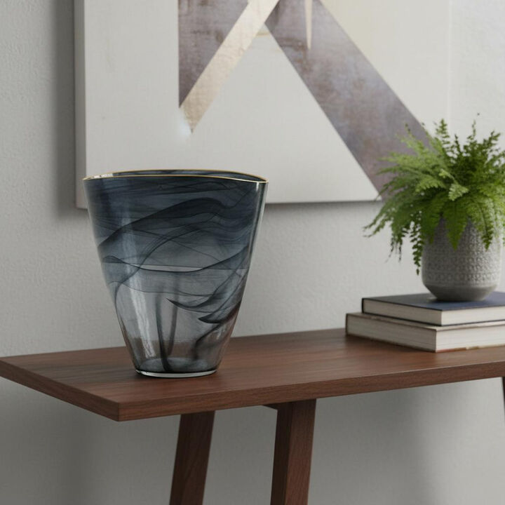 HomeRoots 9" Charcoal Abstract Swirl Art Glass Table Vase