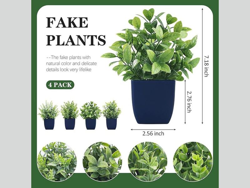4 Pack Blue Artificial Outdoor Plants Home Decor Small Indoor image number 2