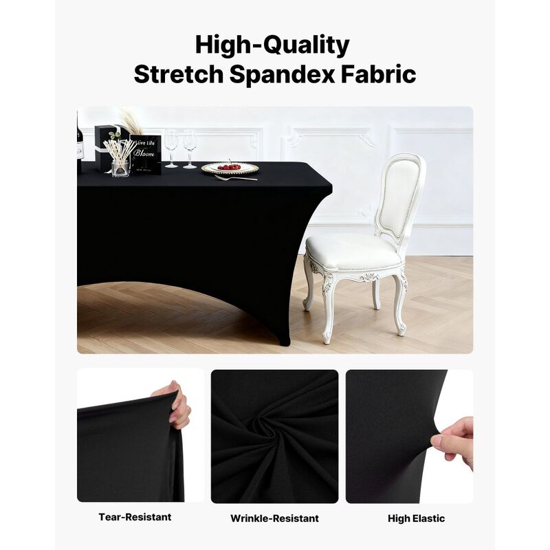 6 Pack Washable Stretch Tablecloths for Rectangular Tables, Fitted Covers for Banquet & Events-Black image number 4