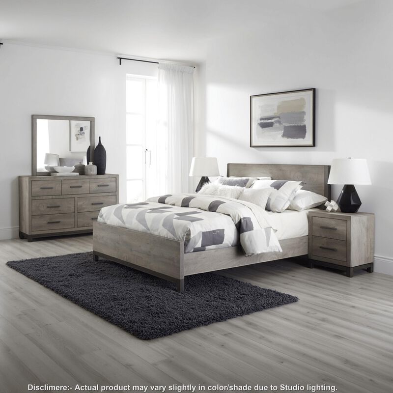 Zephyr 4 Pc Queen Size Bedroom Set, Light Gray, Brown, Modern Style image number 6