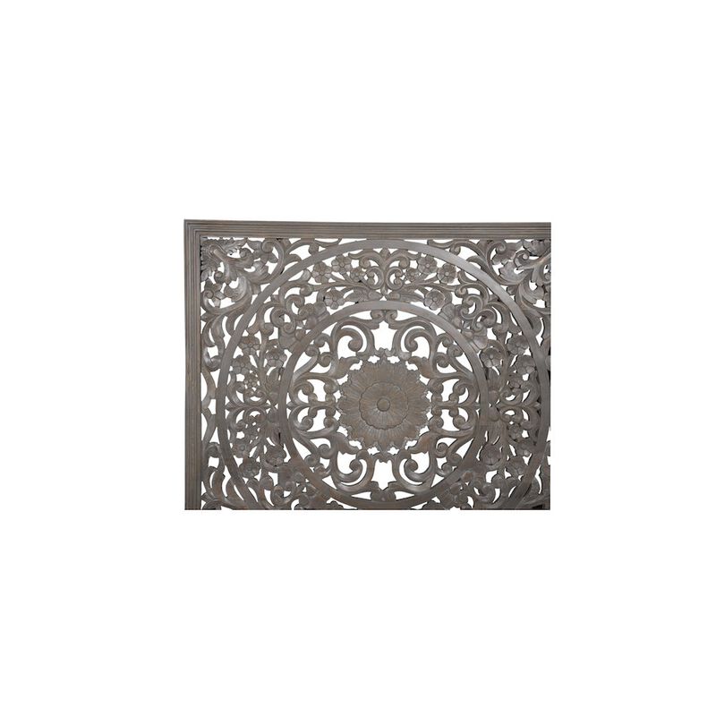 Porter Designs Mandala Hand Carved Motif Queen Bed, Gray image number 4