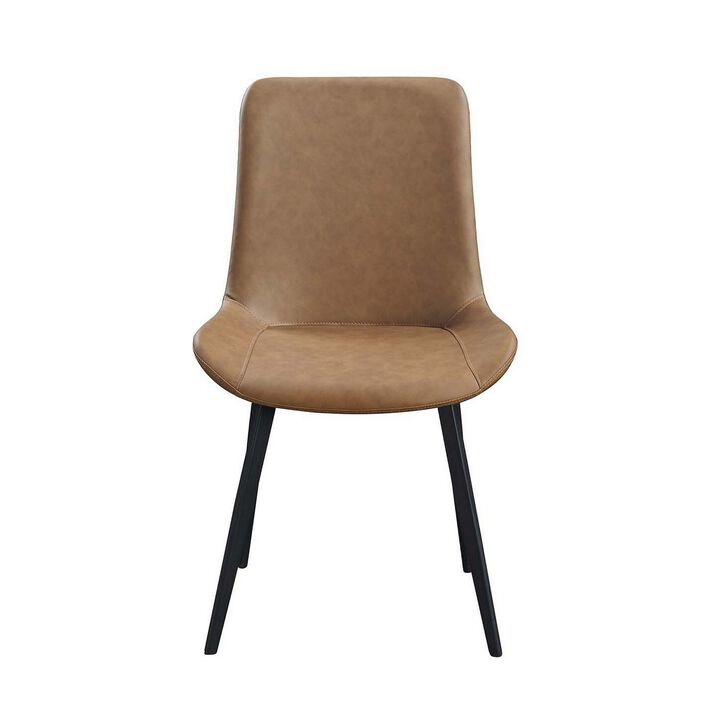 Eli 20 Inch Parson Style Dining Chair, Vegan Leather, Set of 2, Tan Brown-Benzara