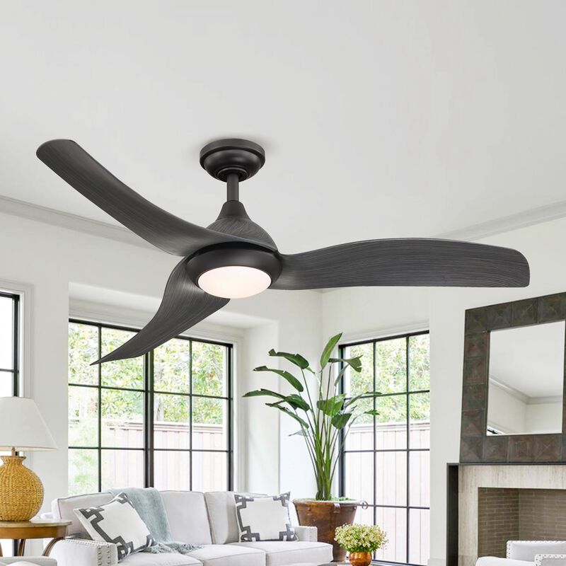 52 in. Integrated LED Brushed Black Downrod Mount Ceiling Fan with Light and Remote