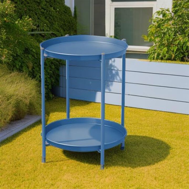 Mondawe Outdoor 2-Tier All-Iron Side Table w/ Powder-Coated Steel Trays, Rust-Resistant Frame
