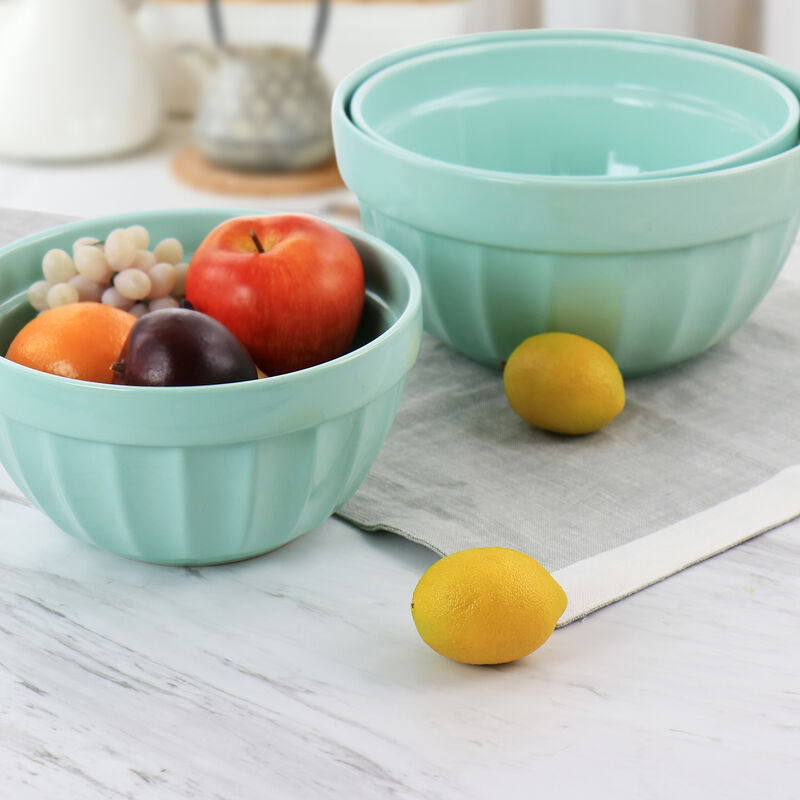 Martha Stewart 3 Piece Stoneware Bowl Set in Turquoise