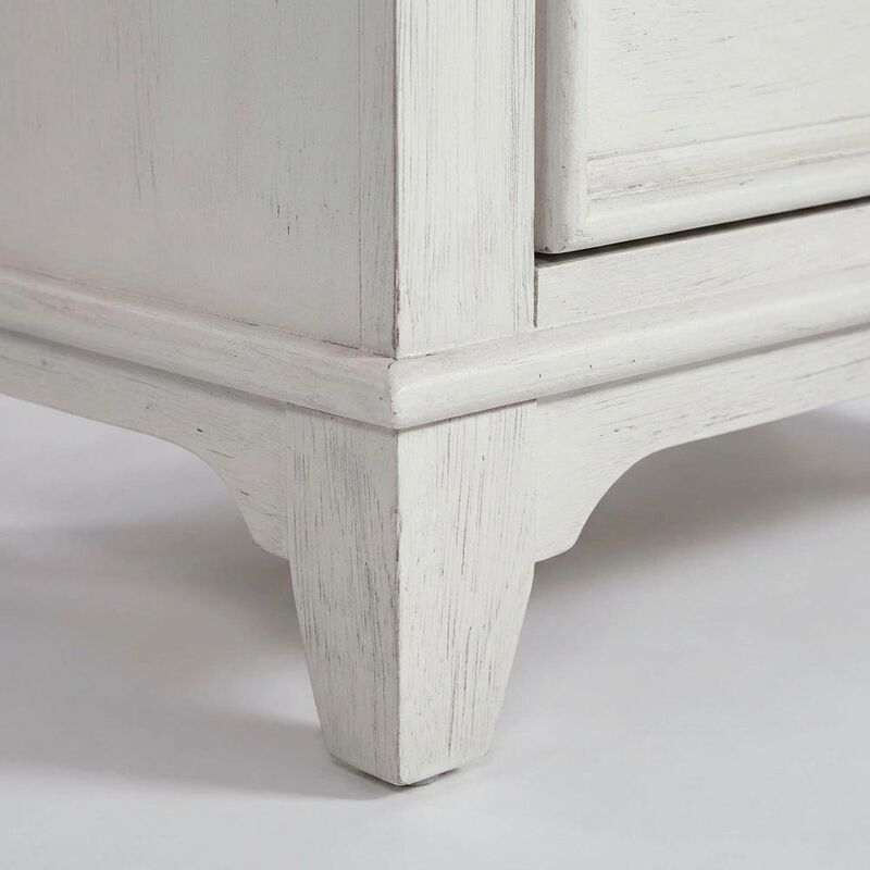 White Nightstand with Charging Station and Wirebrushed Finish image number 4