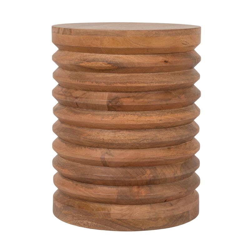 Round Ribbed Mango Wood Side Table, Honey Walnut image number 3