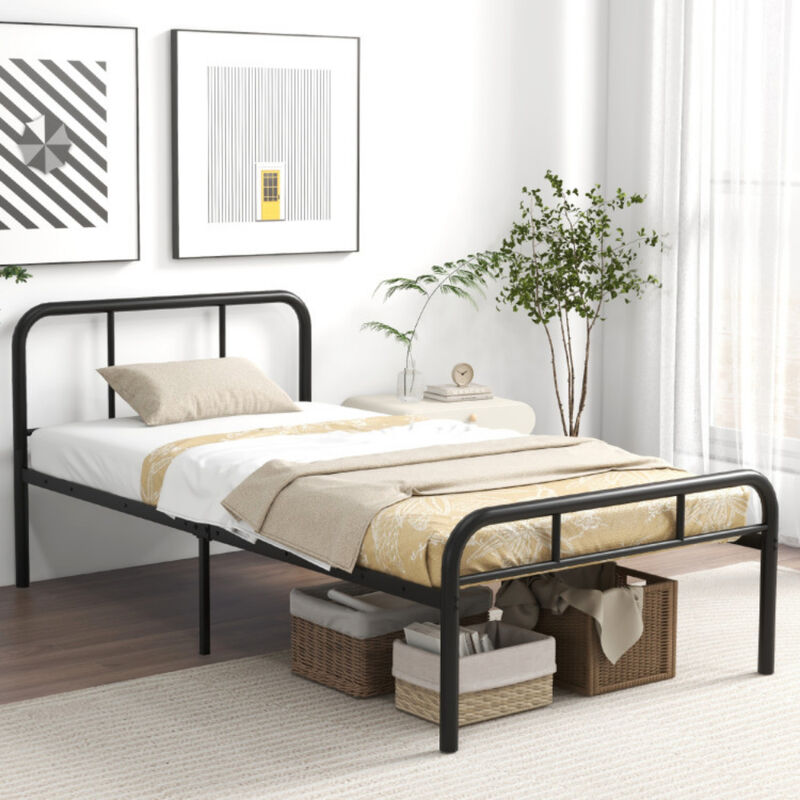 Metal Bed with Curved Headboard and Footboard Modern Comfort for Bedroom - Twin
