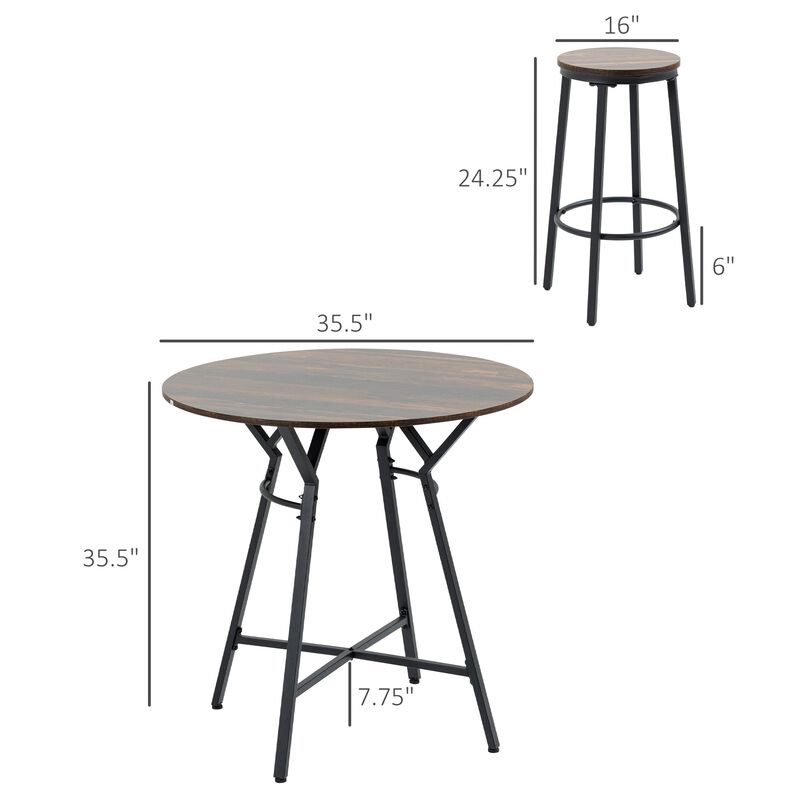 Black/Brown Pub Set: 5-Piece Bar Table & Chairs for Kitchen