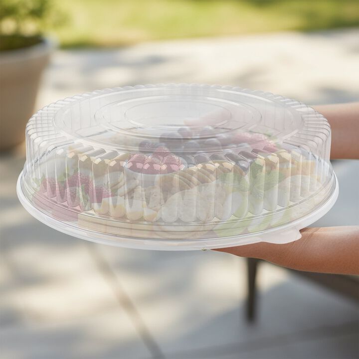 12" Clear Round Plastic Trays with Lids (25 Sets)