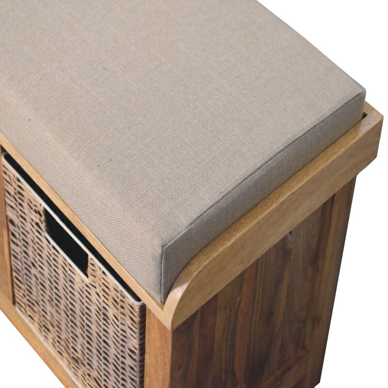 Artisan Furniture Solid Wood Rattan Basket Linen Bench