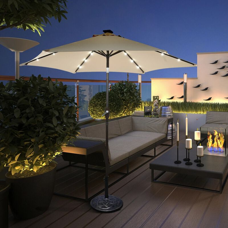Mondawe 9 Feet Solar LED Lighted Patio Market Umbrella with Tilt Adjustment without Base