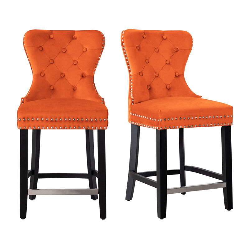 WestinTrends 24" Tufted Velvet Counter Stool (Set of 2)