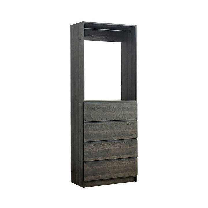 Prosper 32" Gray Wood Walk-in Closet with Four Drawers