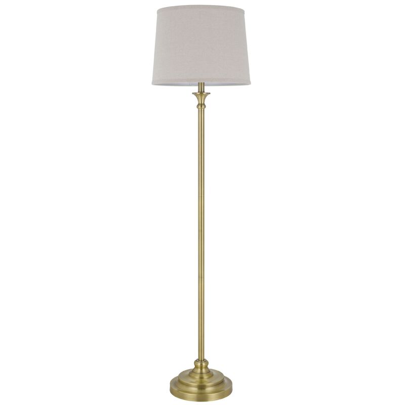 Floor Lamp with Light Gray Hardback Linen Shade, 61 Inch Antique Brass image number 3