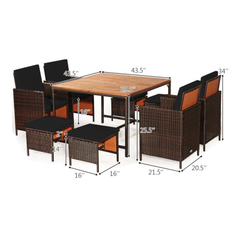 Hivvago 9 Pieces Patio Rattan Dining Cushioned Chairs Set