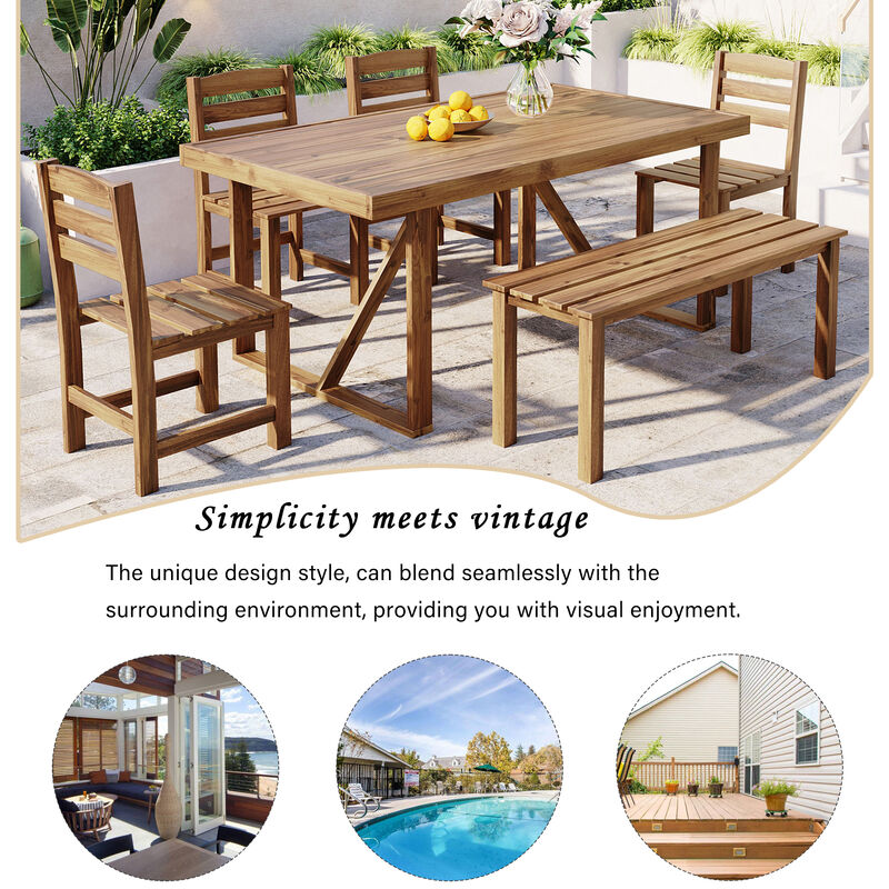 Whisen High-quality Acacia Wood Outdoor Table and Chair Set, Suitable for Patio, Balcony, Backyard - Natural Wood