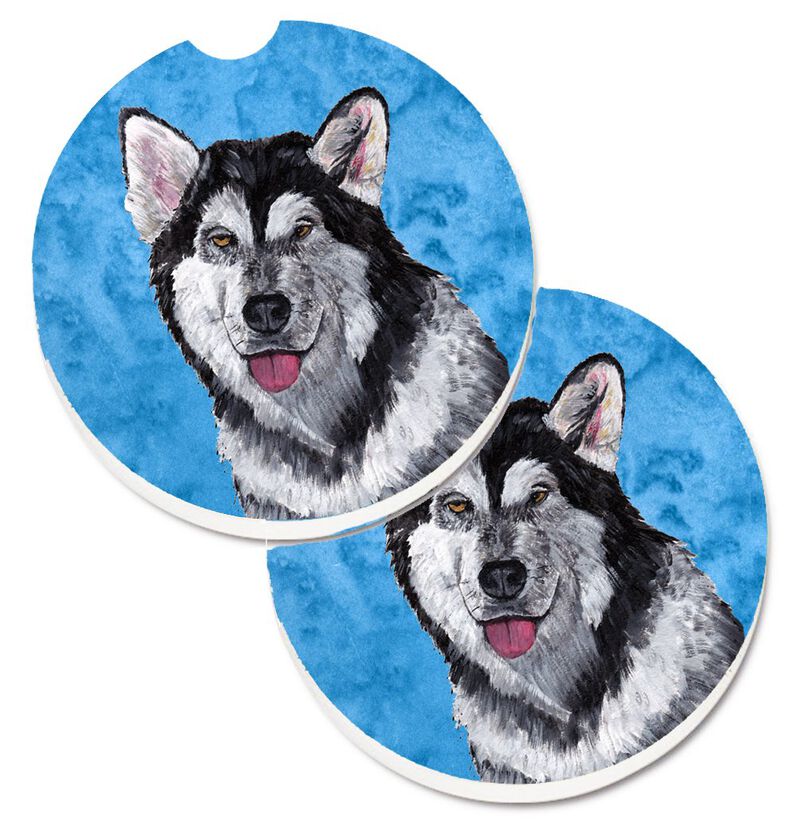 Caroline's Treasures Blue Alaskan Malamute Set of 2 Cup Holder Car Coasters SC9507BUCARC, 2.56, Multicolor image number 0