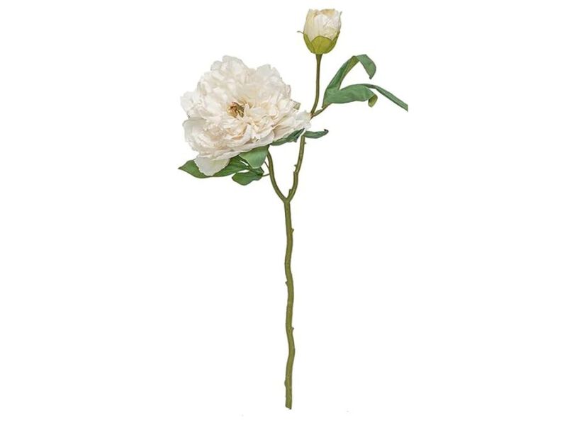 4 Piece White Artificial Peony Flower Stems Long Stem Home Decor image number 0