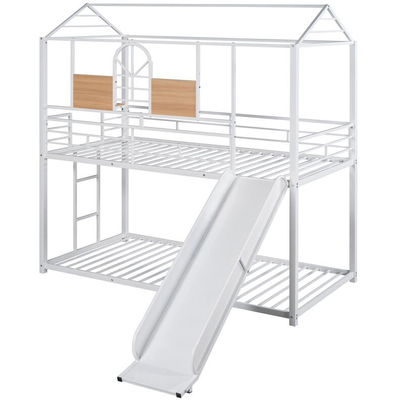 Whisen Twin Over Twin Metal Bunk Bed with Slide, Metal Playhouse for Kids Bedroom image number 6