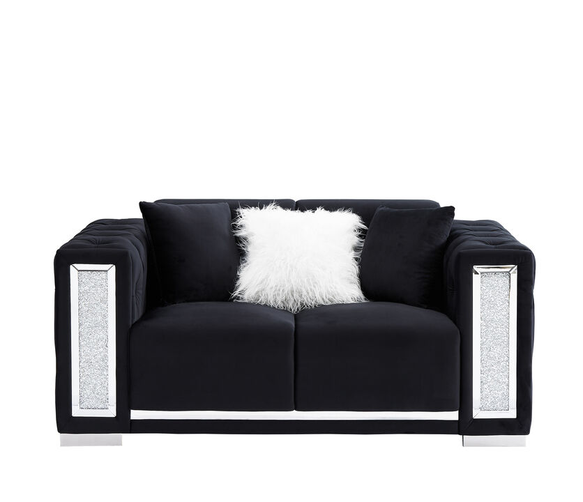 Two-seater black velvet sofa