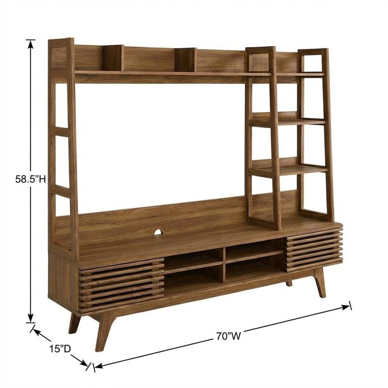 Brown Wood TV Stand Entertainment Center with Spacious Surface image number 2