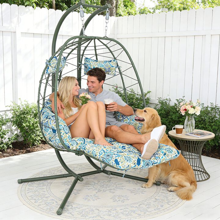 Hivvago Double Hanging Egg Chair with Stand & Cushions