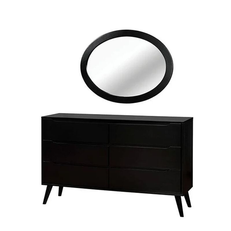 Leyla 4pc Full Bedroom Set, Dresser with Oval Mirror, Black Wood image number 3